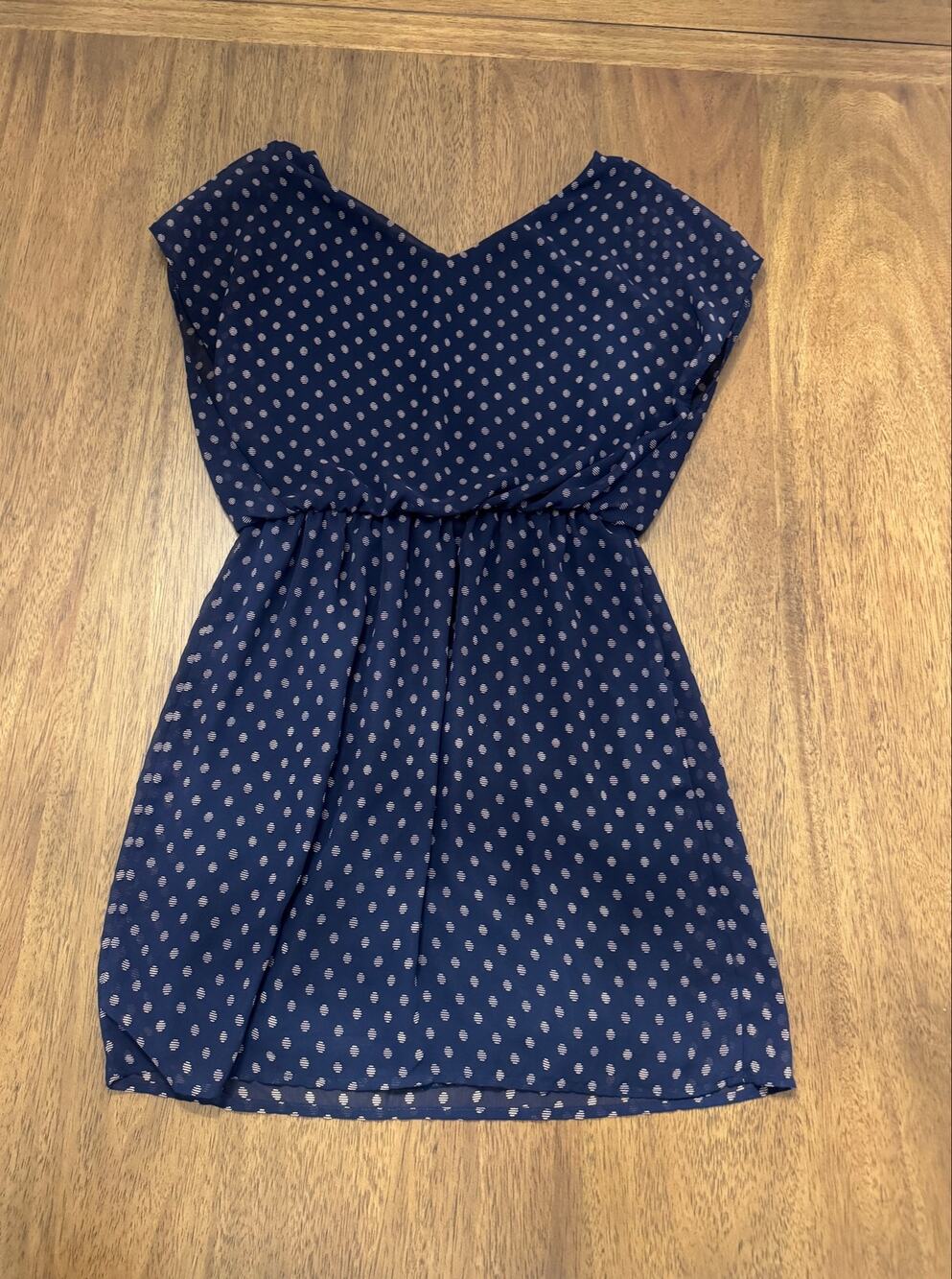 Lush Navy Polka Dot Chiffon Dress Women’s Size Medium